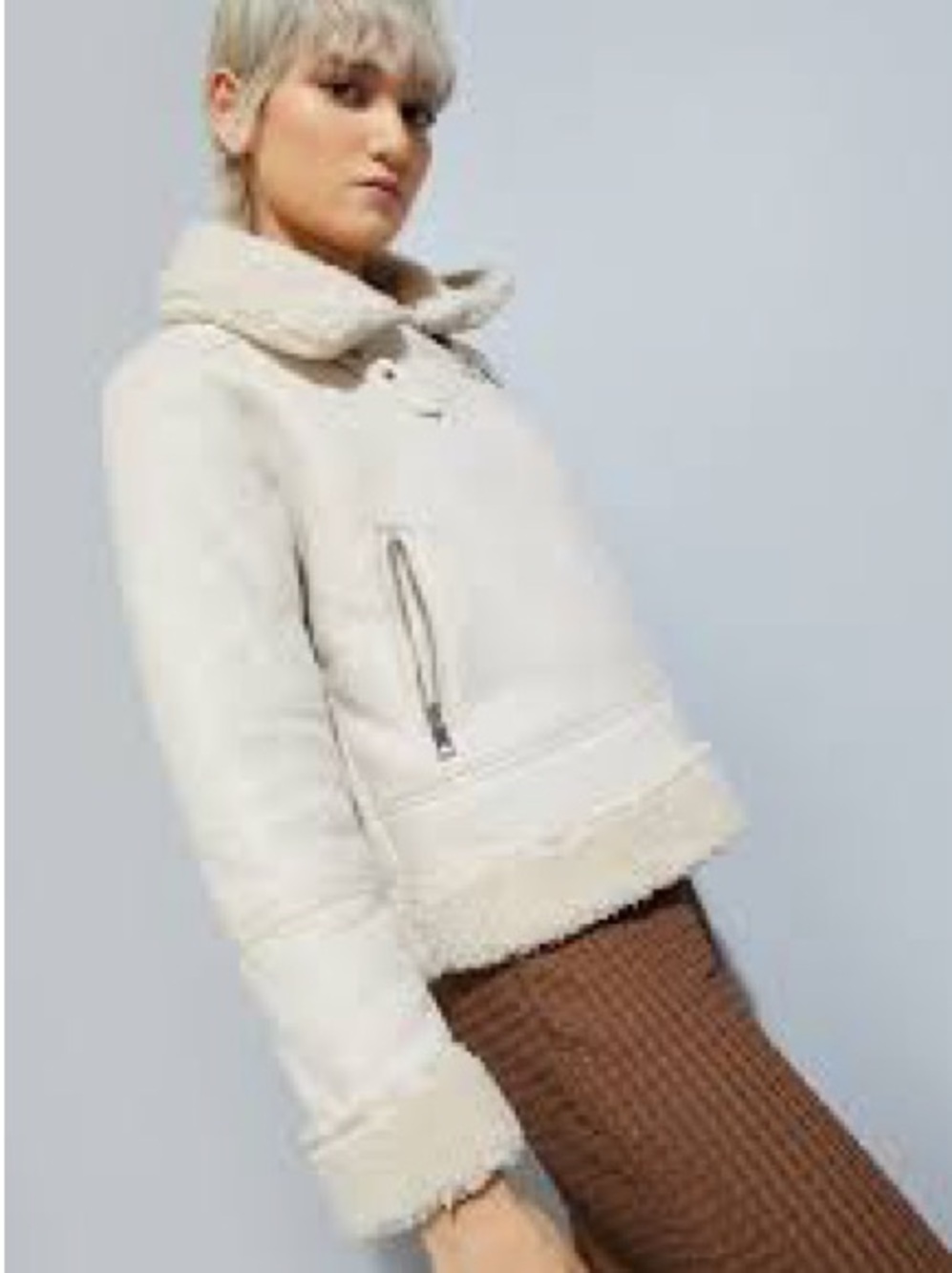 Women's Cream Faux Suede Shearling Jacket by Urban Behaviour Size S
